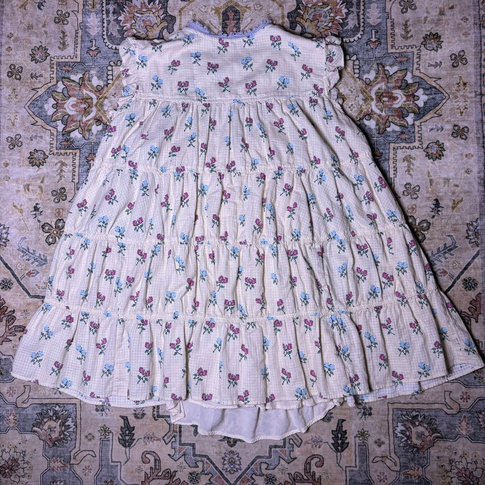 Free People Floral Cross Stitch Tiered Mini Dress Cream Boho Medium Cottage Core - Picture 8 of 16